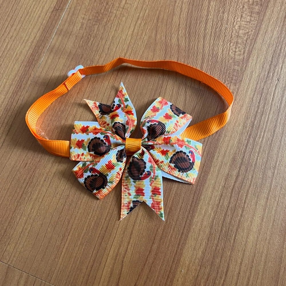 Thanksgiving turkey print bow cat/dog collar